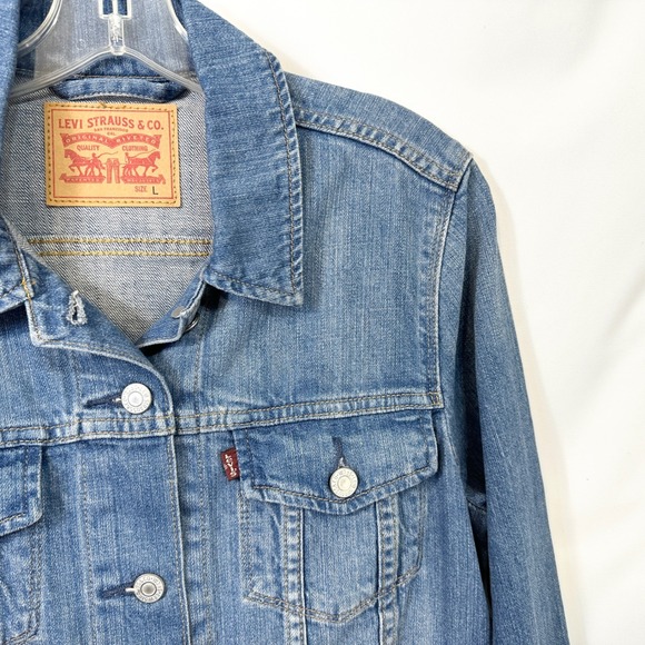 Levis Size Large Denim Jacket Blue Jean Classic Trucker Womens Ranch Country 481 - Picture 4 of 11